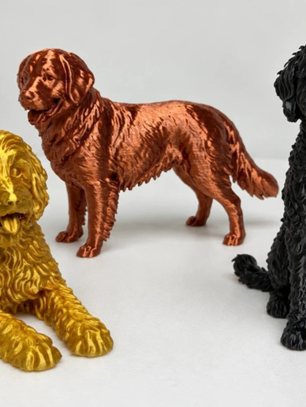 Set of 3 Goldendoodle Dog Figurines – Gold, Copper & Black